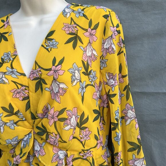 Lulus Thrive Together Yellow Floral Maxi Dress Long Sleeves Size M Gauzy Ruffled - Picture 4 of 5